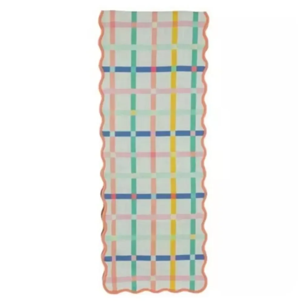 Spring Shop Multicolored 14X72 Scallop Edge Easter Plaid Table Runner